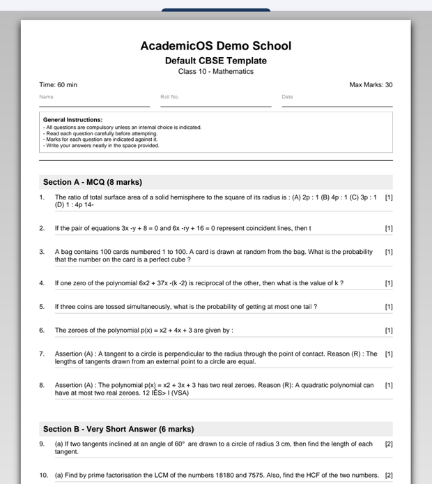 Real exported CBSE paper PDF, print-ready with school letterhead and student fields