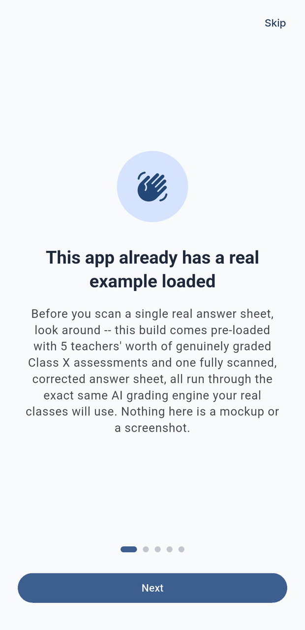 First-run tour slide: this app already has a real example loaded